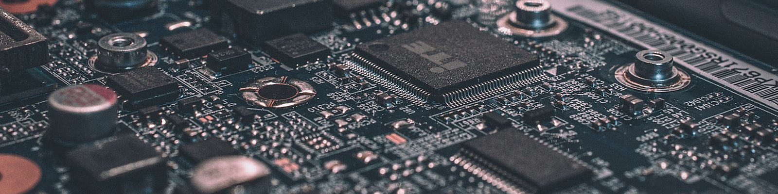 Close-up of a circuit board and microchip
