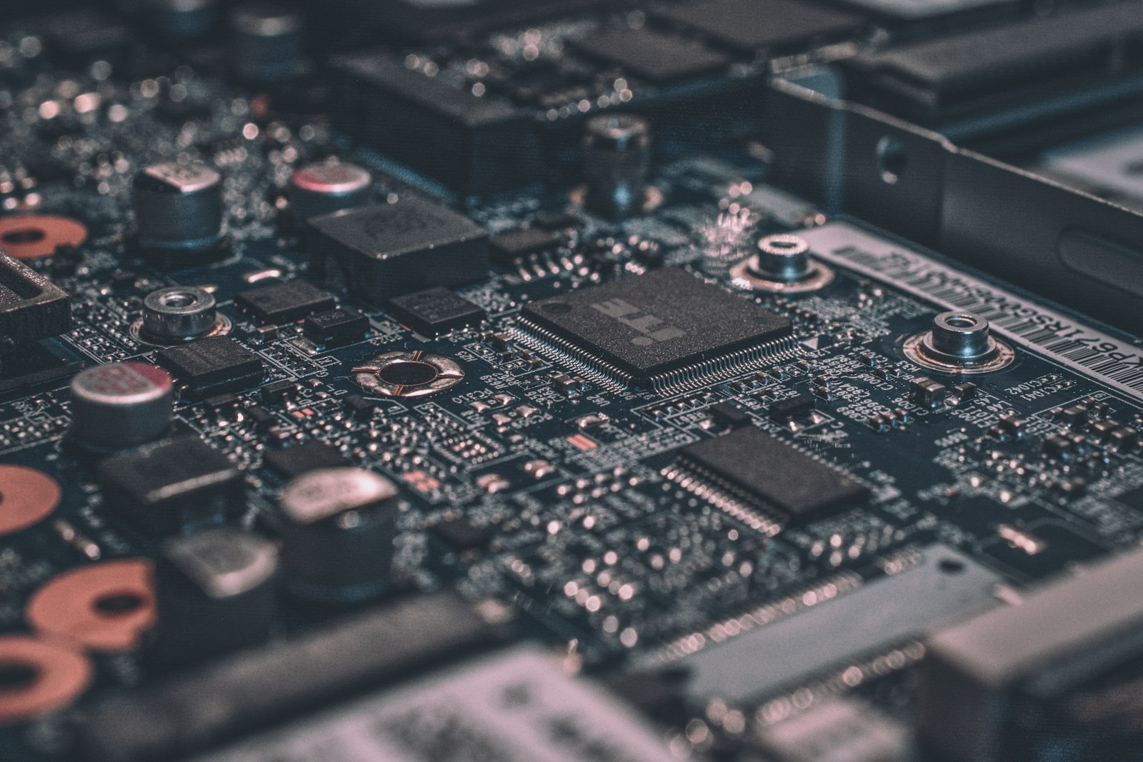 Macro photograph of a black circuit board