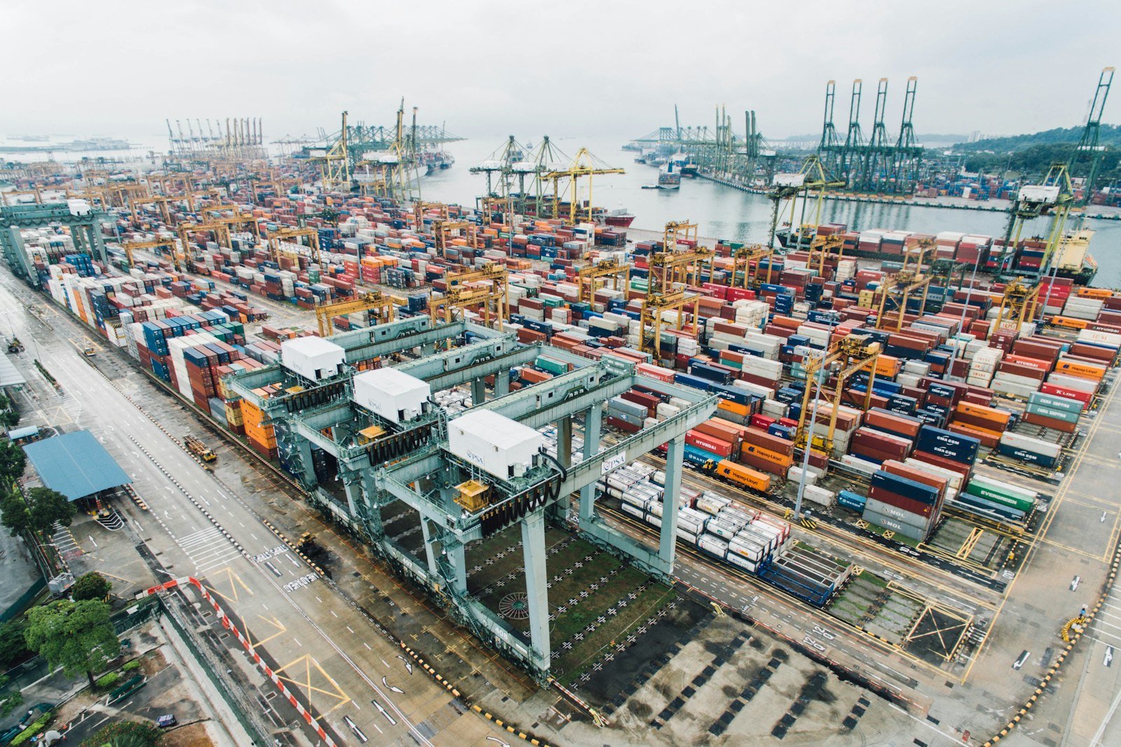 Intermodal shipping containers at dock
